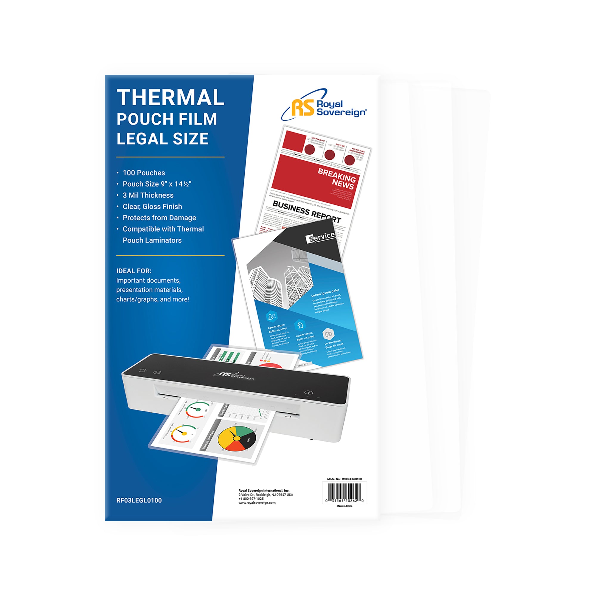 RF03LEGL0100, Thermal Laminating Pouches, Legal Size